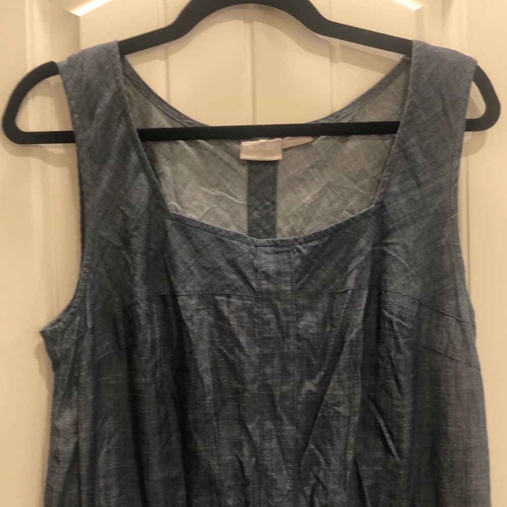 Chambray Light Denim Sleeveless Dress Sweetheart Pockets Sz 14 EUC